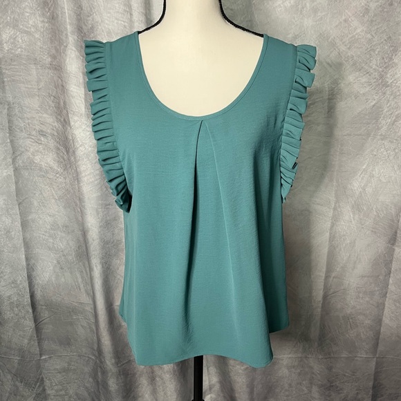 Molly Bracken Tops - Molly Bracken Teal Ruffle Sleeve Keyhole Back Blouse - MED